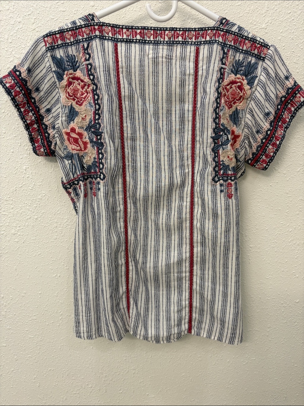 Johnny Was Striped Embroidered Square-Neck Top - Picture 4 of 5